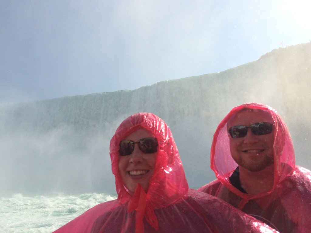 On a boat right up by the Canadian Niagara Falls