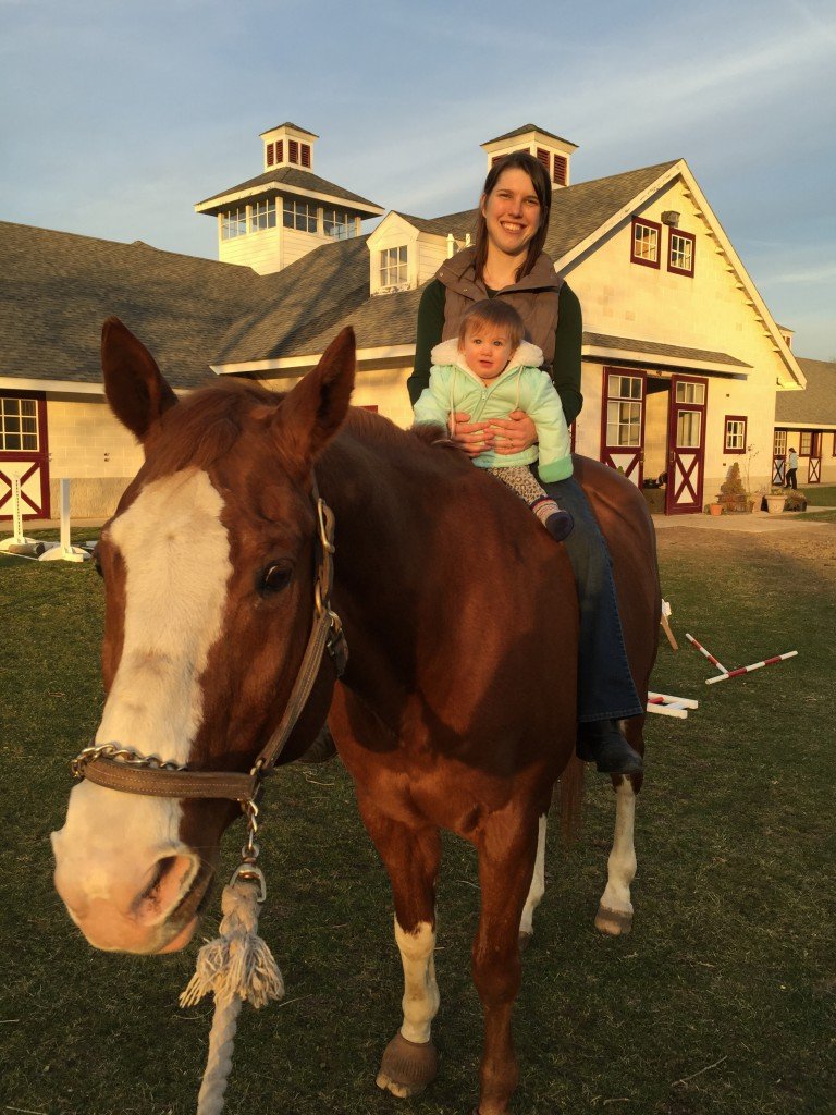 Mr P being the best pony ever and taking my best friends daughter for her first pony ride. :)