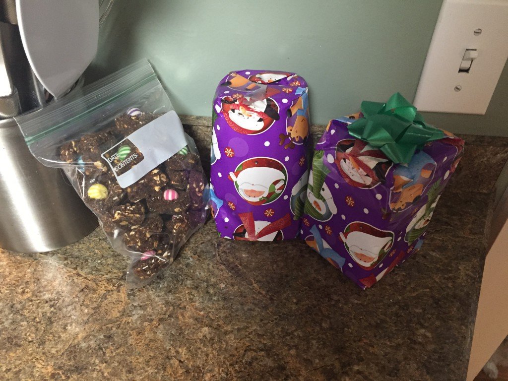 Pony Gifts! The homemade treats are on the left and sadly the bag has exploded in transit so you don't get to see the cute packaging.