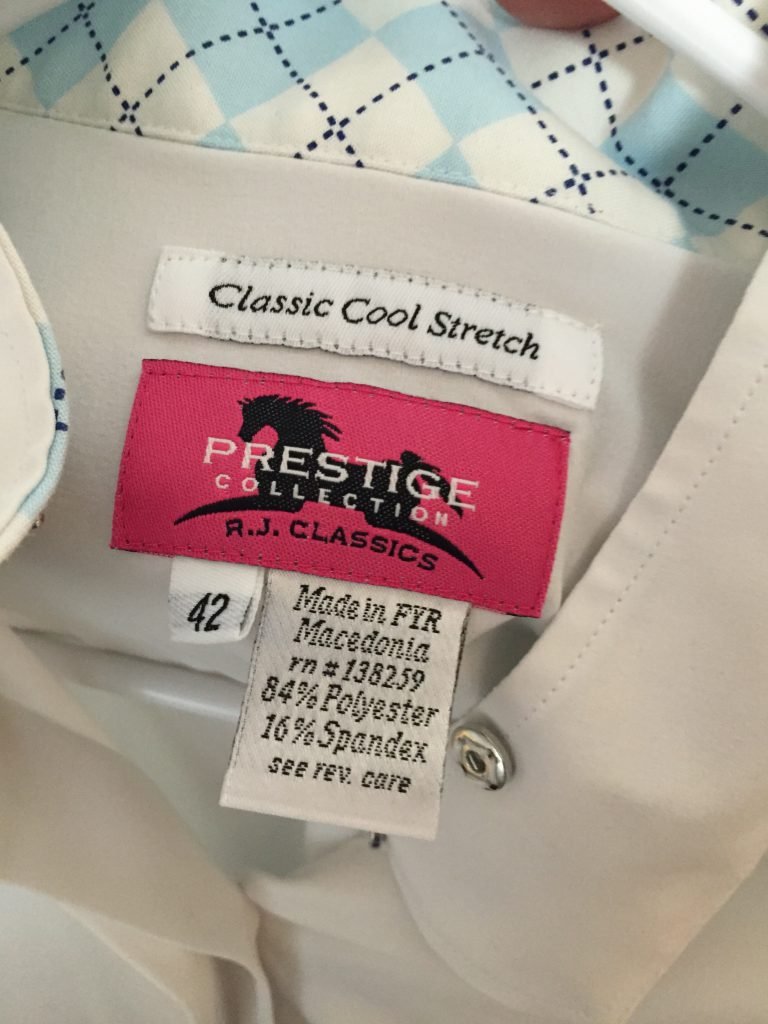 RJ Classics Classic Cool Stretch Show shirt, snap collar, night light stretchy material, Looks like it's never been worn - no stains at all. Retails for $78 on Smartpak. $40 OBO